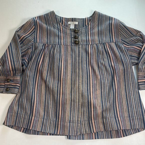Dress Barn Women’s Vertical Striped Button Down Top Bronze Buttons Boxy Flaw XL‎ - Picture 4 of 14